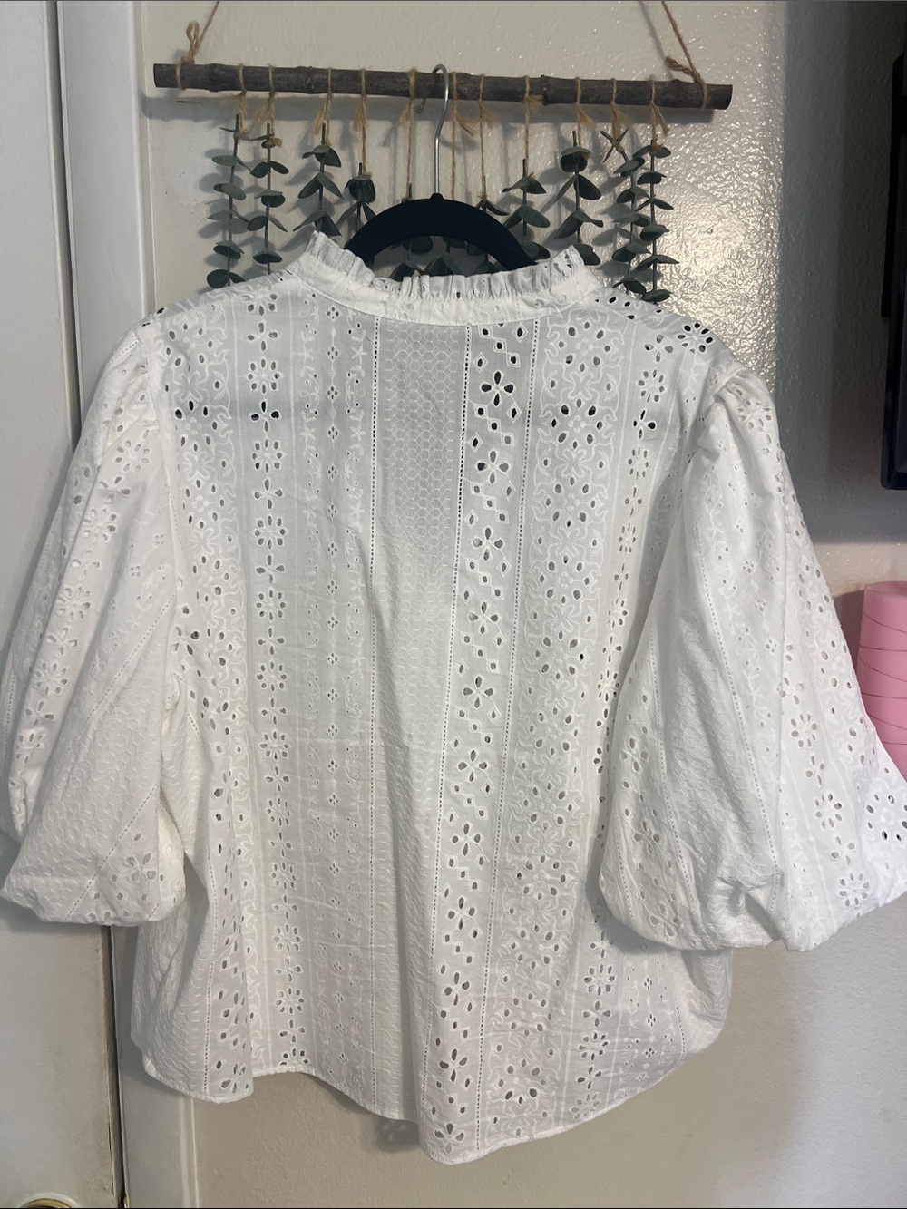 Zara Eyelet Button-Front Puff Sleeve Top - Picture 6 of 13